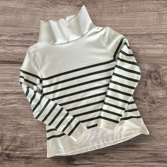 Dudley Stephens Greenpoint Turtleneck Cream Army Green Stripe Terry Fleece Small - Picture 2 of 8